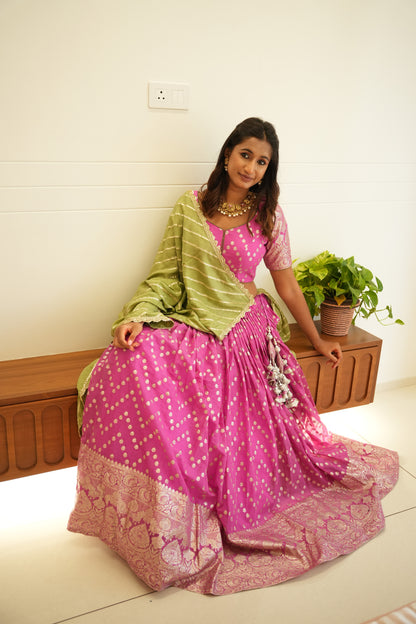 Pink Chanderi Silk Lehenga Set