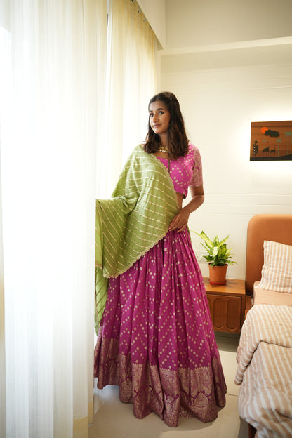 Pink Chanderi Silk Lehenga Set