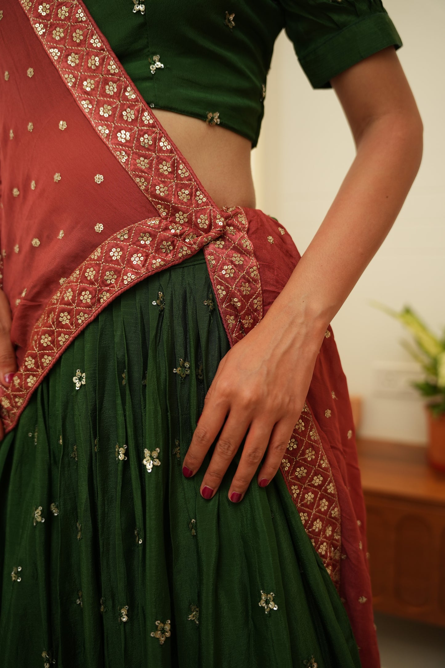 Mehndi Green Sequin Lehnga Set