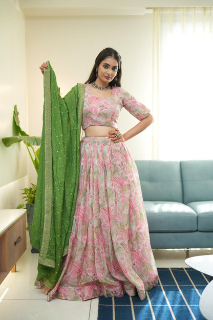 Pink Floral Oranganza Lehenga Set