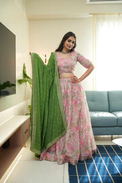 Pink Floral Oranganza Lehenga Set