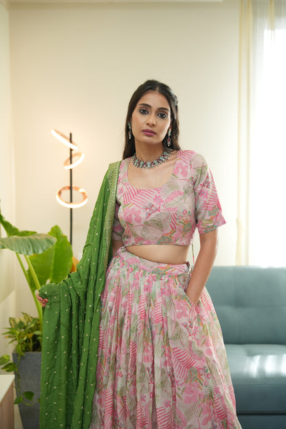 Pink Floral Oranganza Lehenga Set