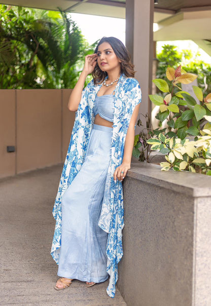 Aqua Blue Printed Cape Set