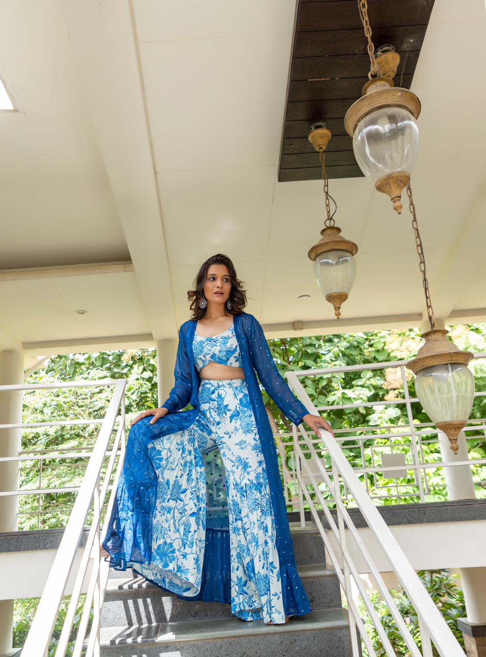 Aqua Blue Printed Sharara Set