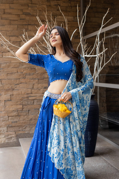 Royal  Blue Pearl Embroidered Lehenga Set