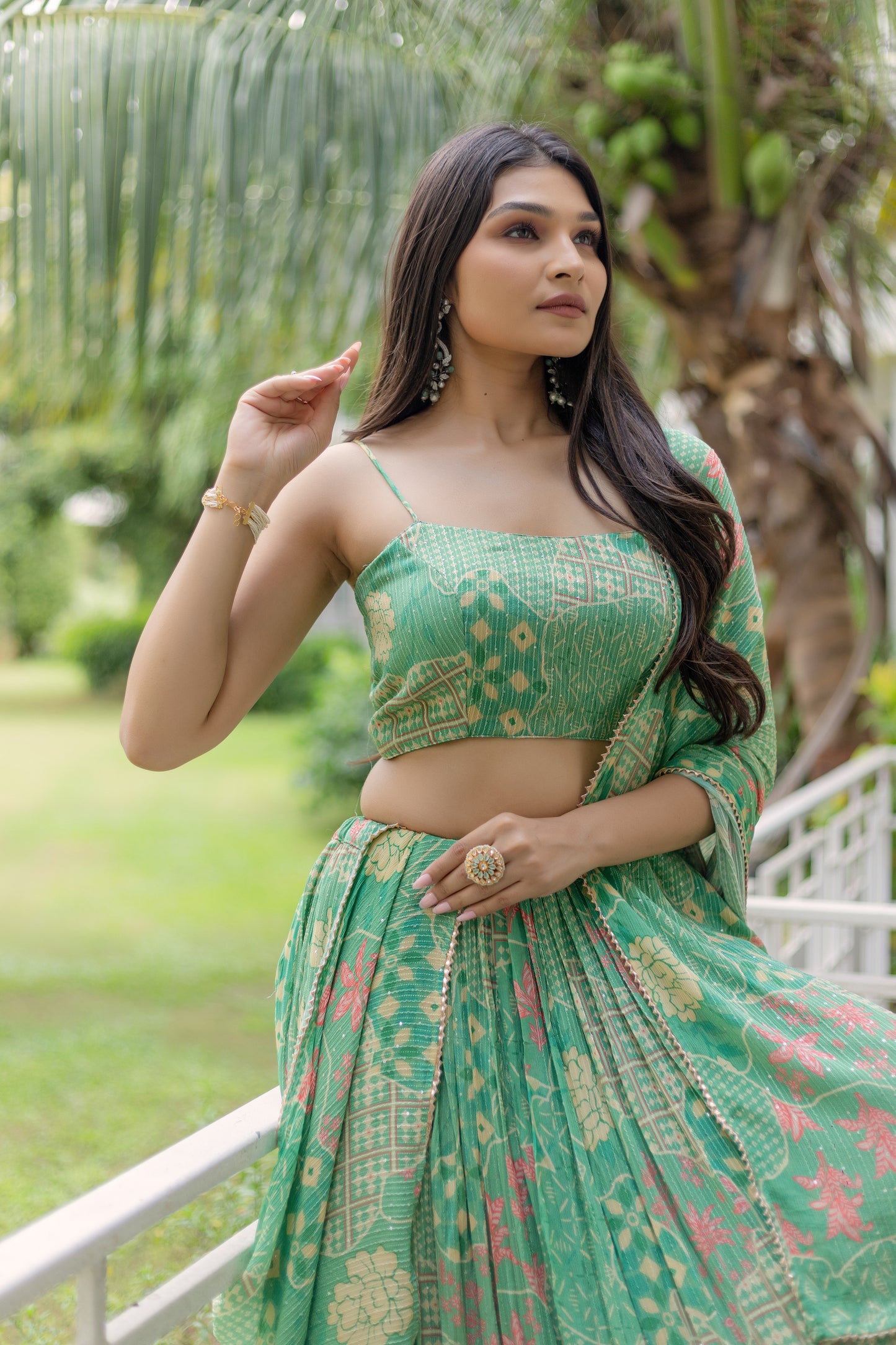 Mint Green Forestial Printed Lehenga Set