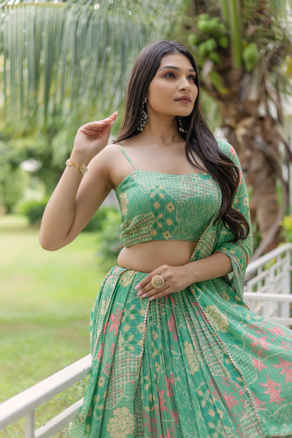 Mint Green Forestial Printed Lehenga Set