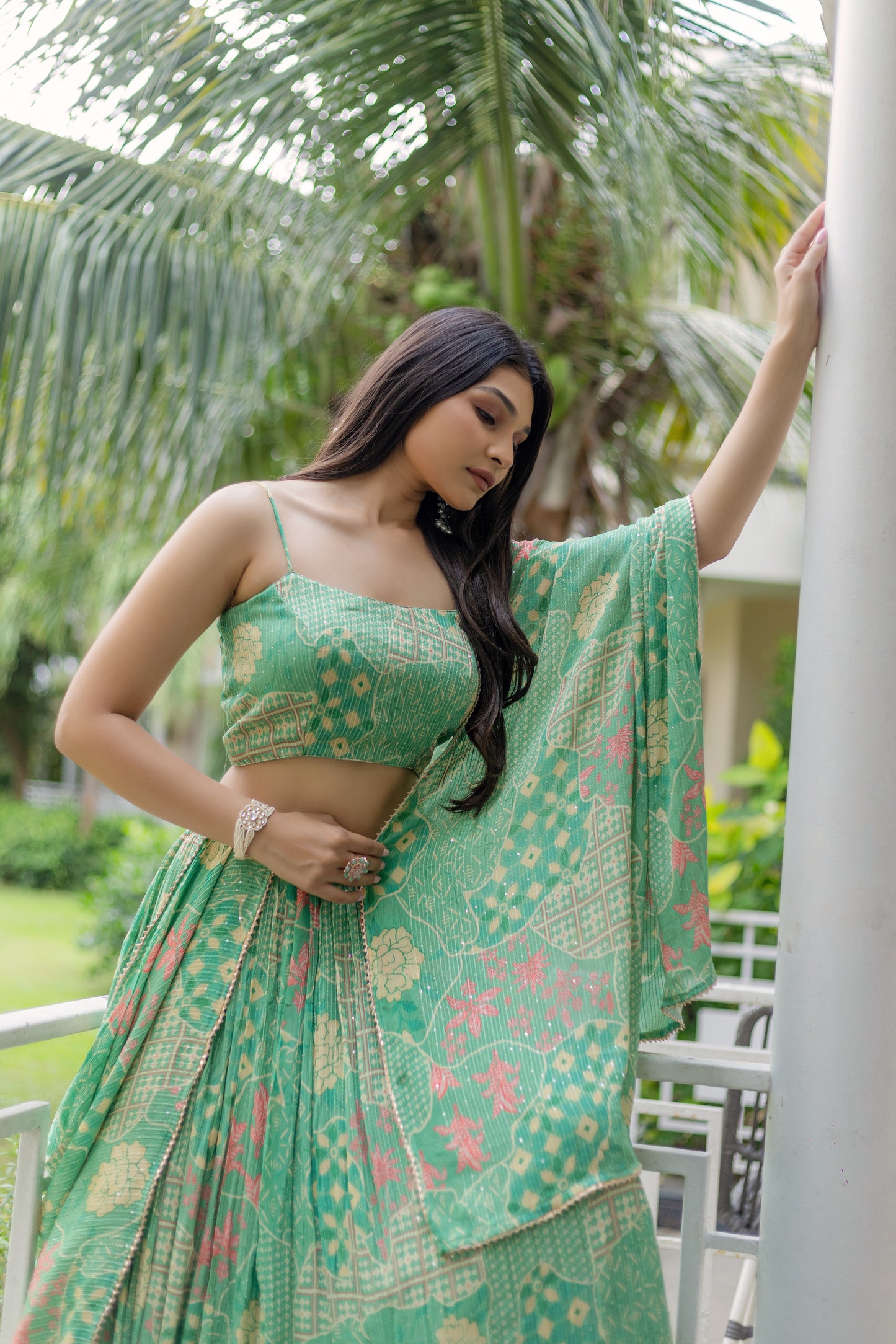 Mint Green Forestial Printed Lehenga Set