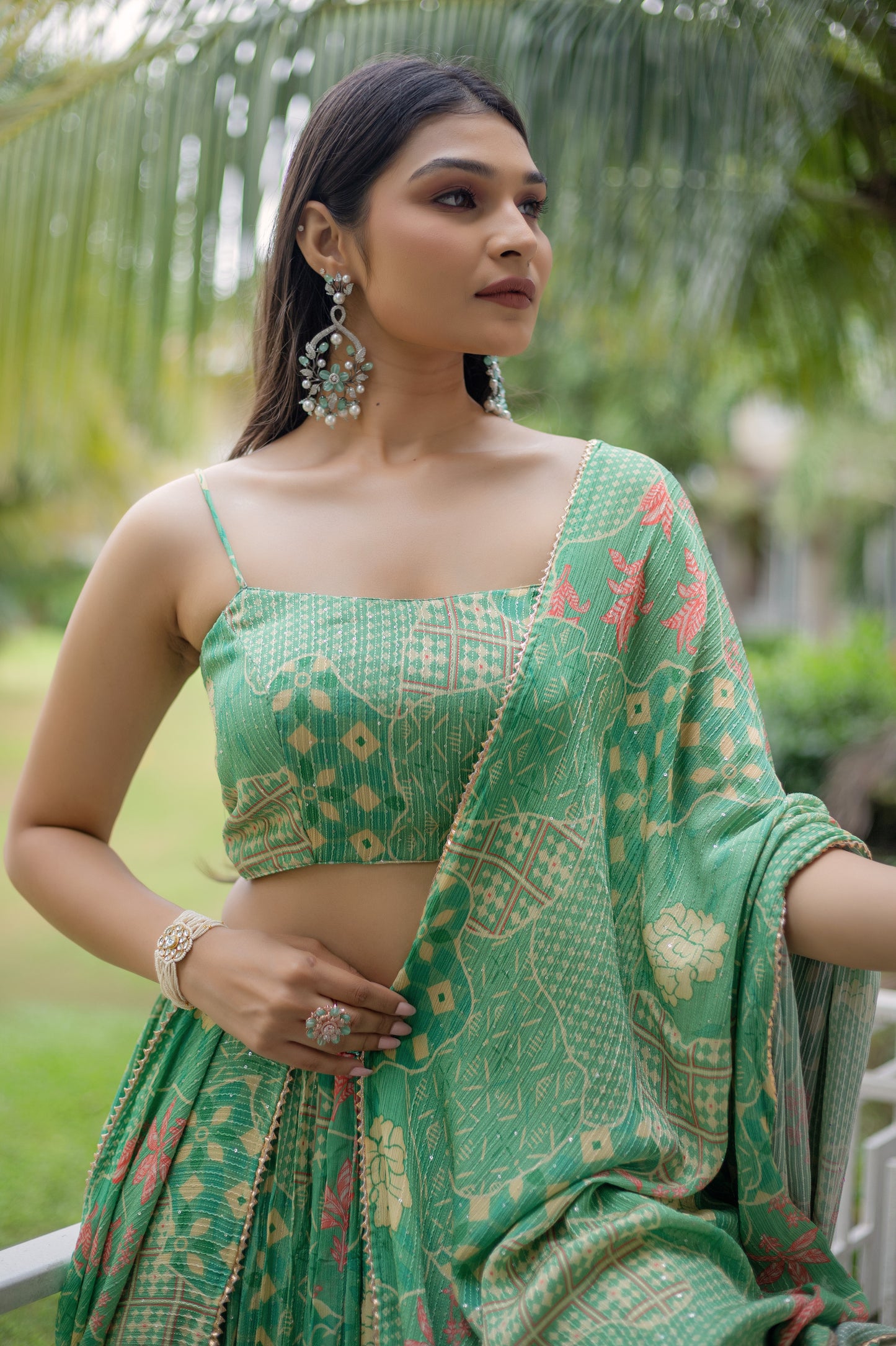 Mint Green Forestial Printed Lehenga Set