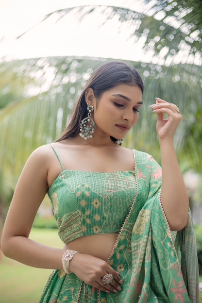 Mint Green Forestial Printed Lehenga Set