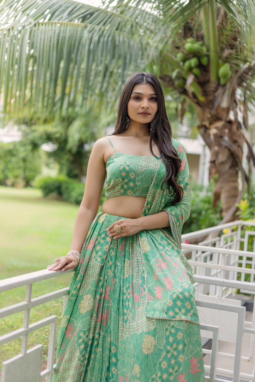 Mint Green Forestial Printed Lehenga Set