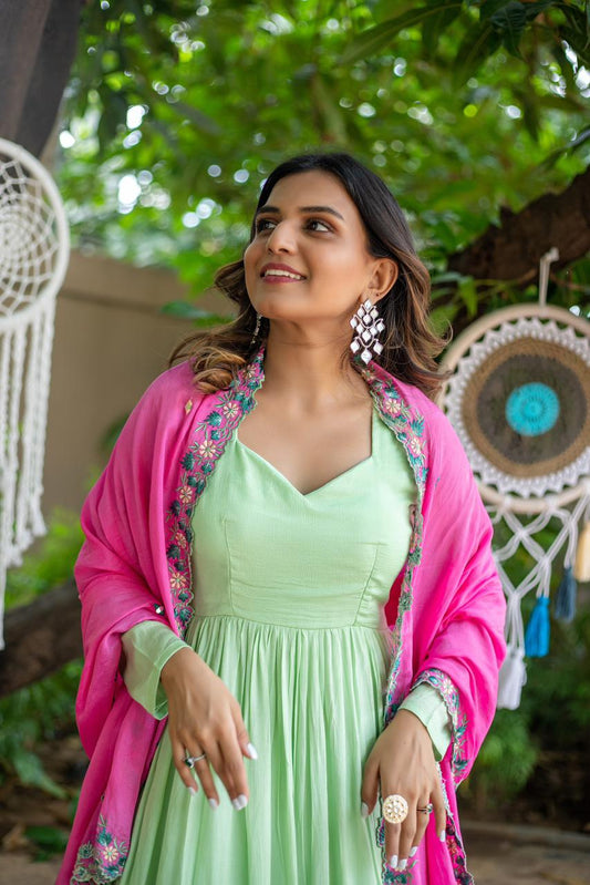 Mint Green Layered  Anarkali Set