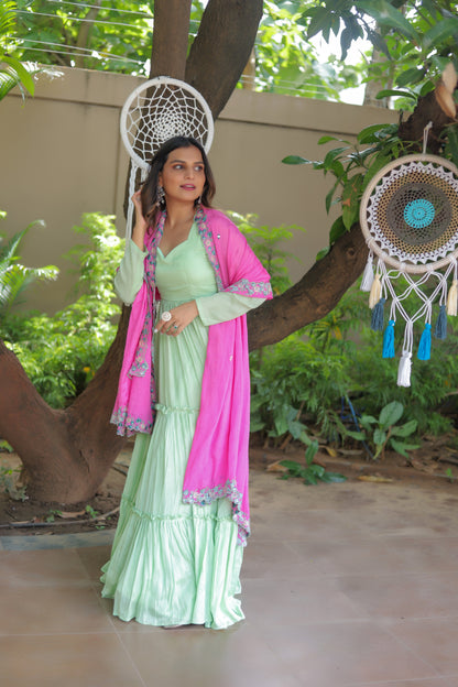 Mint Green Layered  Anarkali Set