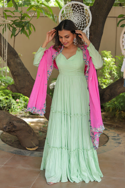 Mint Green Layered  Anarkali Set