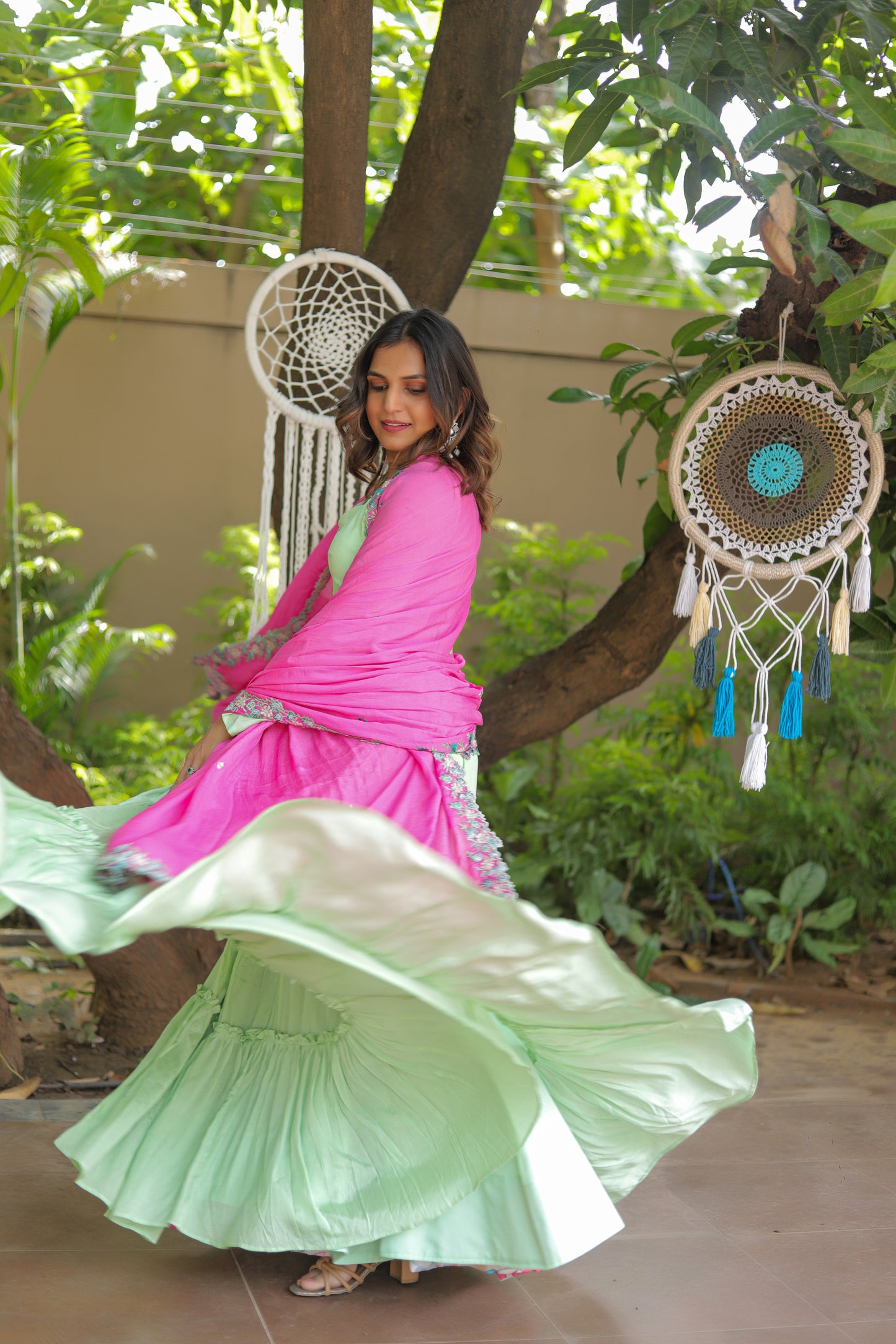 Mint Green Layered  Anarkali Set