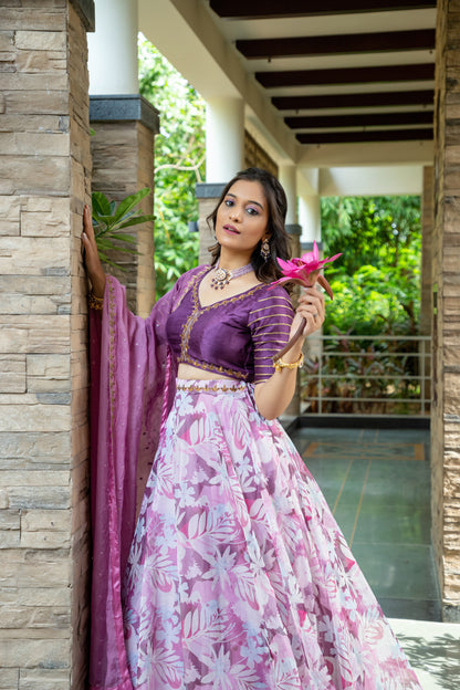 Purple Floral Organza Lehenga Set