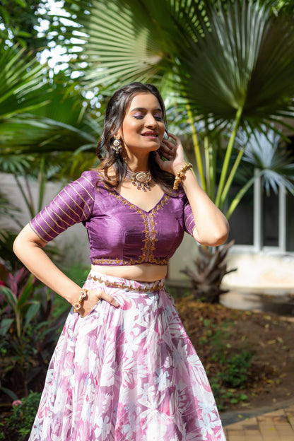 Purple Floral Organza Lehenga Set