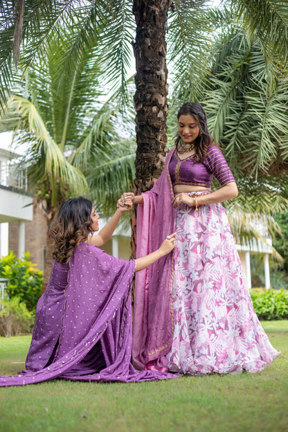 Purple Floral Organza Lehenga Set