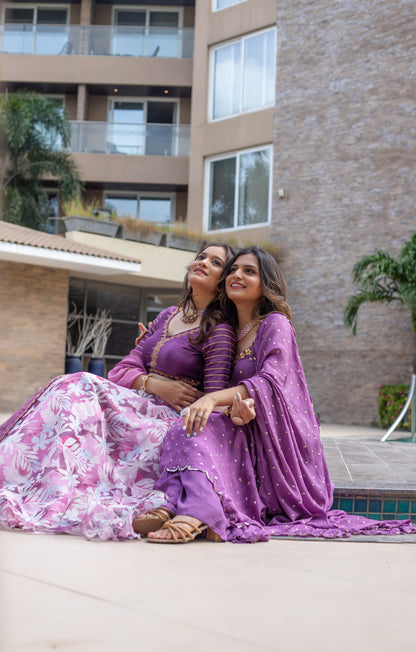 Purple Floral Organza Lehenga Set