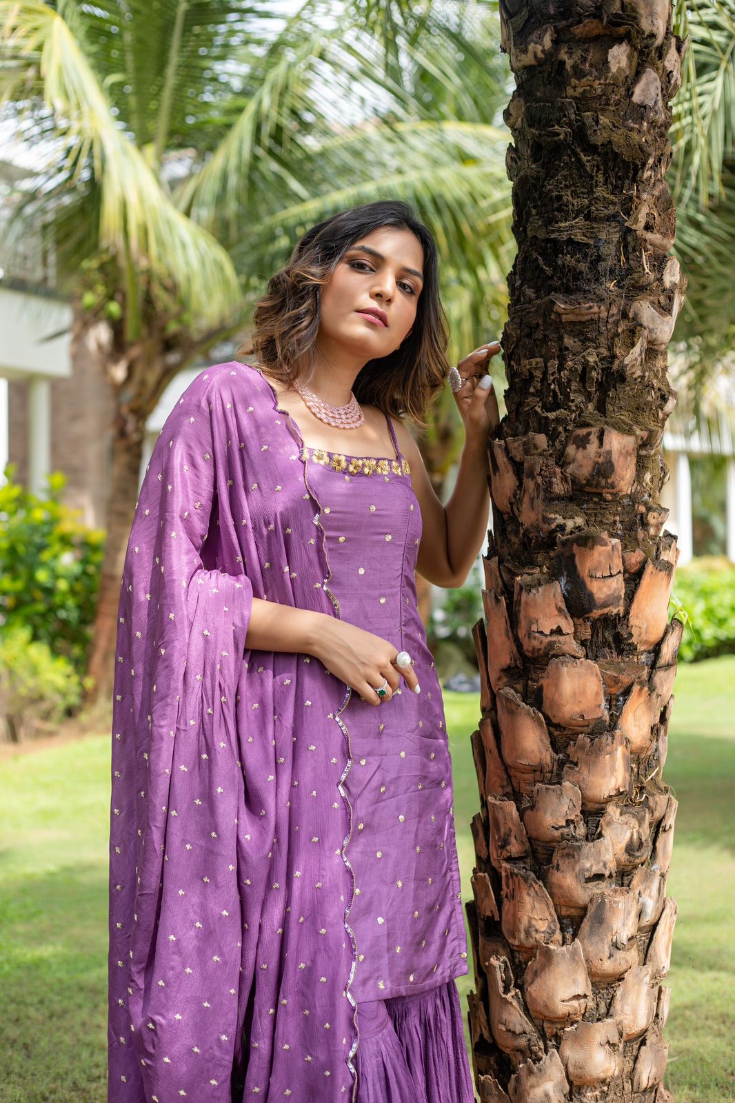 Purple Zardosi Seqeuence Sharara Set