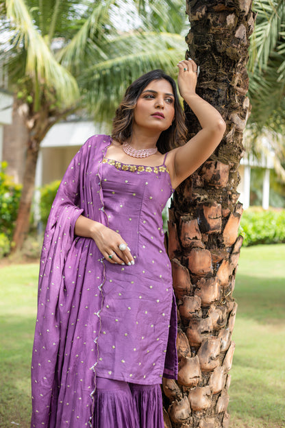 Purple Zardosi Seqeuence Sharara Set