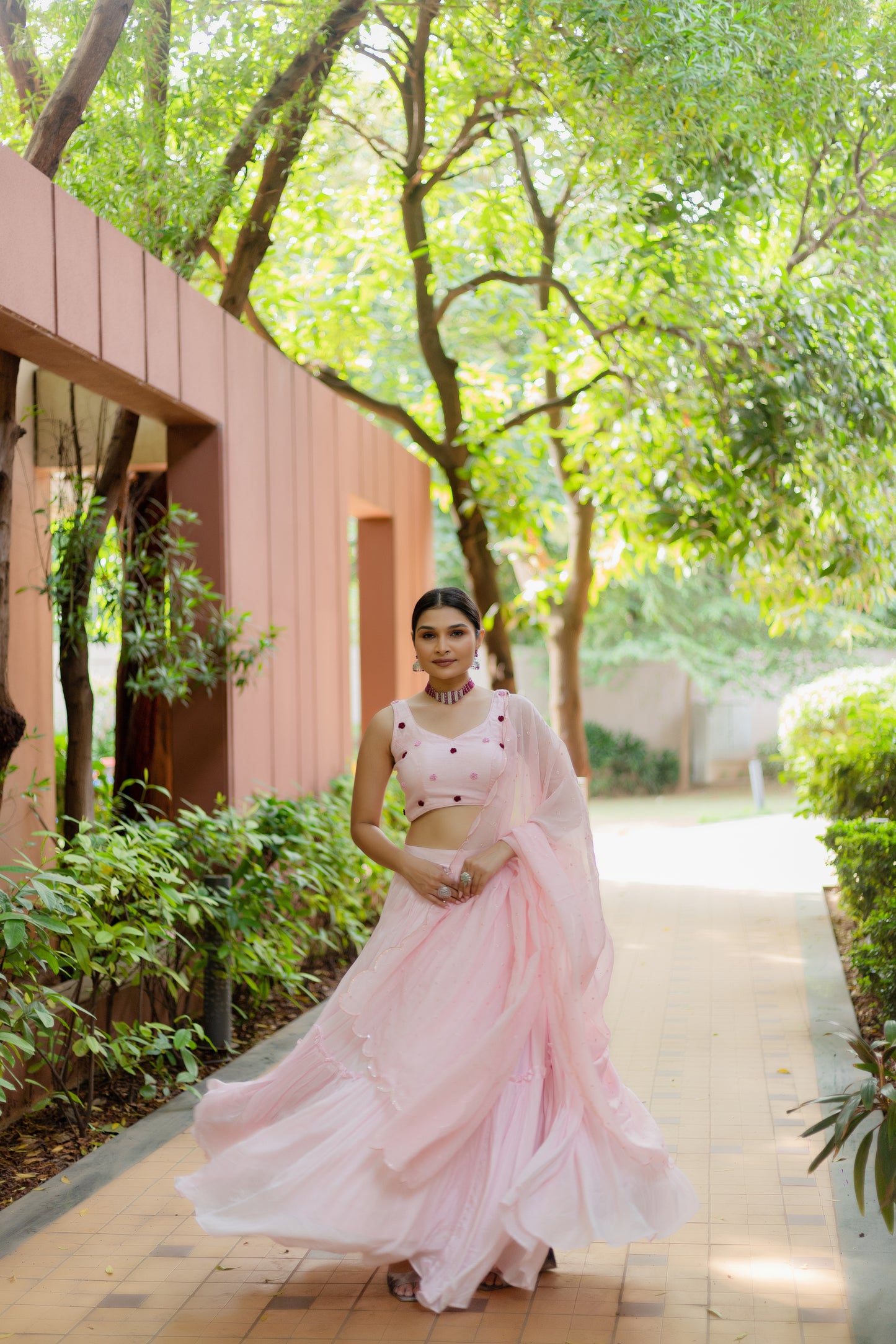 Blush Pink Rose Embroidered Lehenga Set