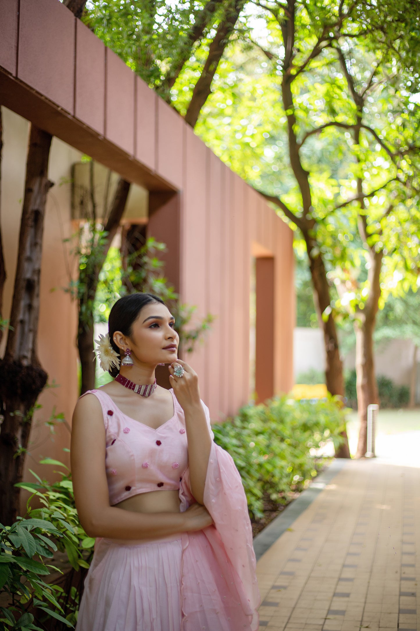 Blush Pink Rose Embroidered Lehenga Set