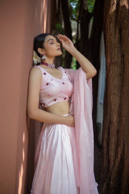 Blush Pink Rose Embroidered Lehenga Set