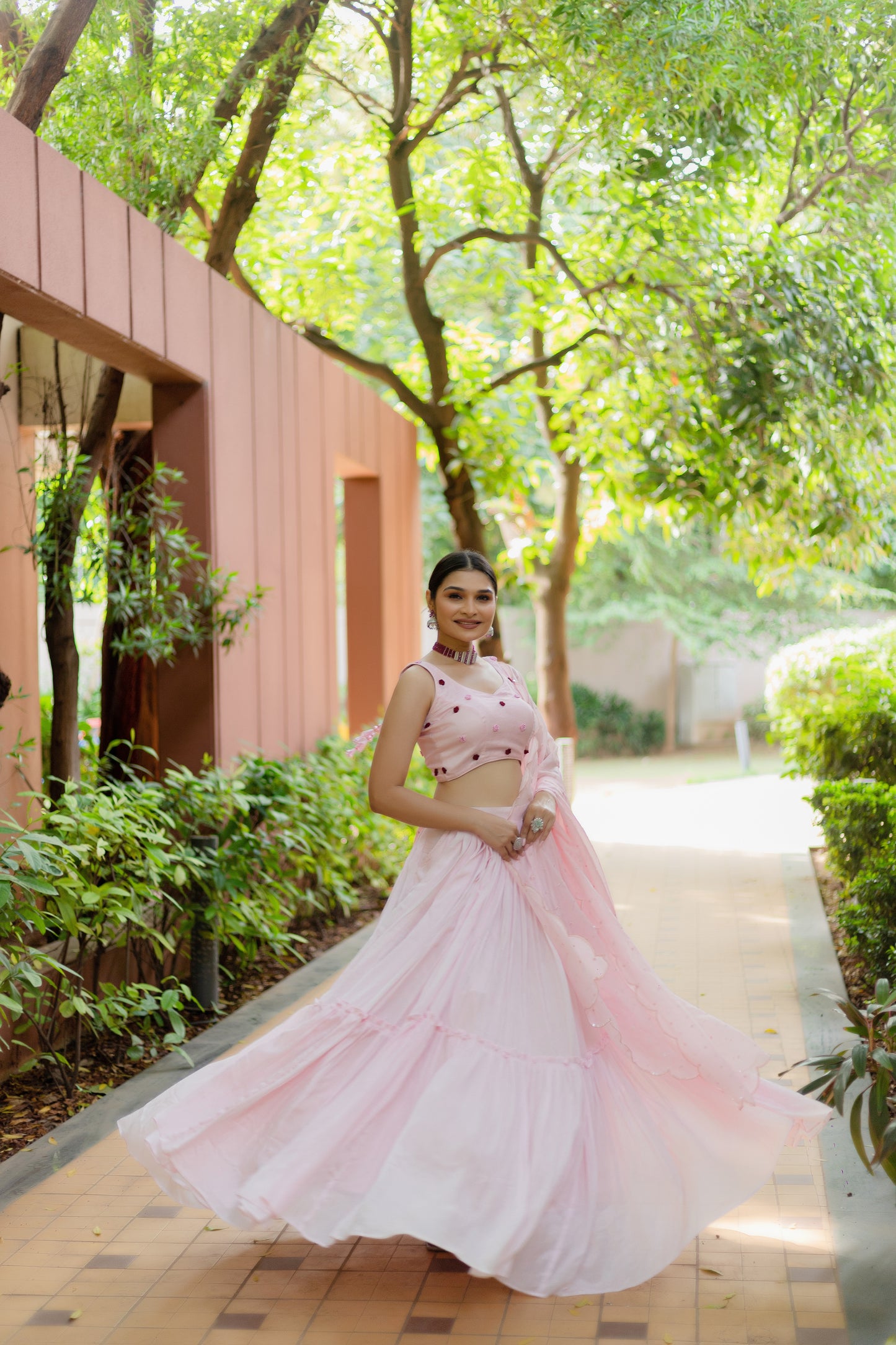 Blush Pink Rose Embroidered Lehenga Set