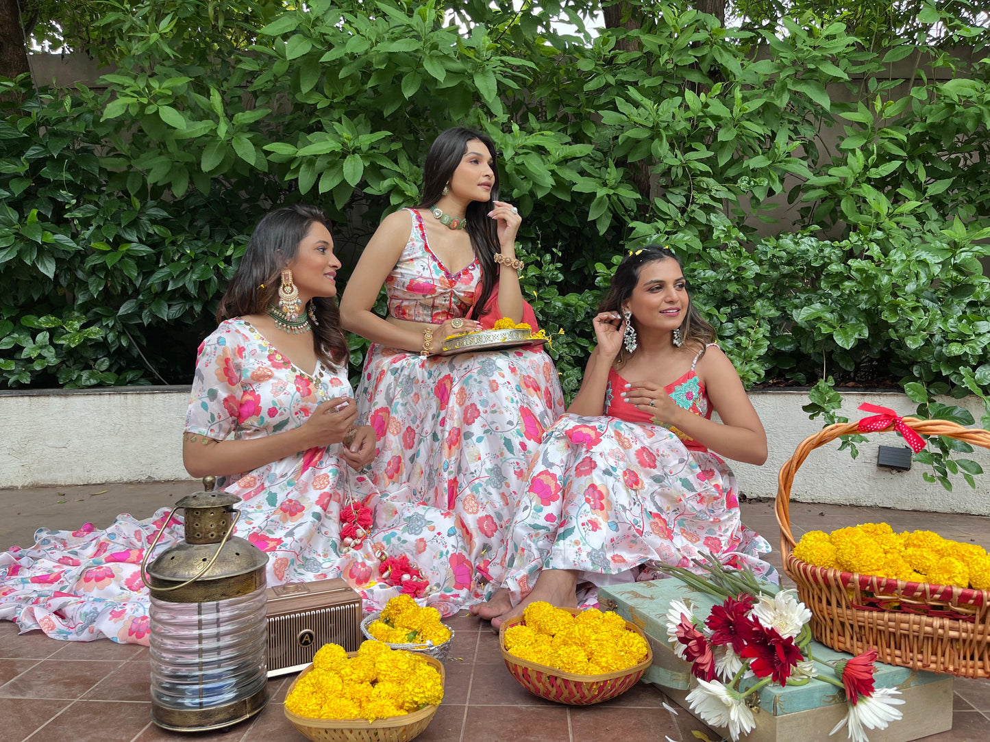 Off White Floral Printed Anarkali Set