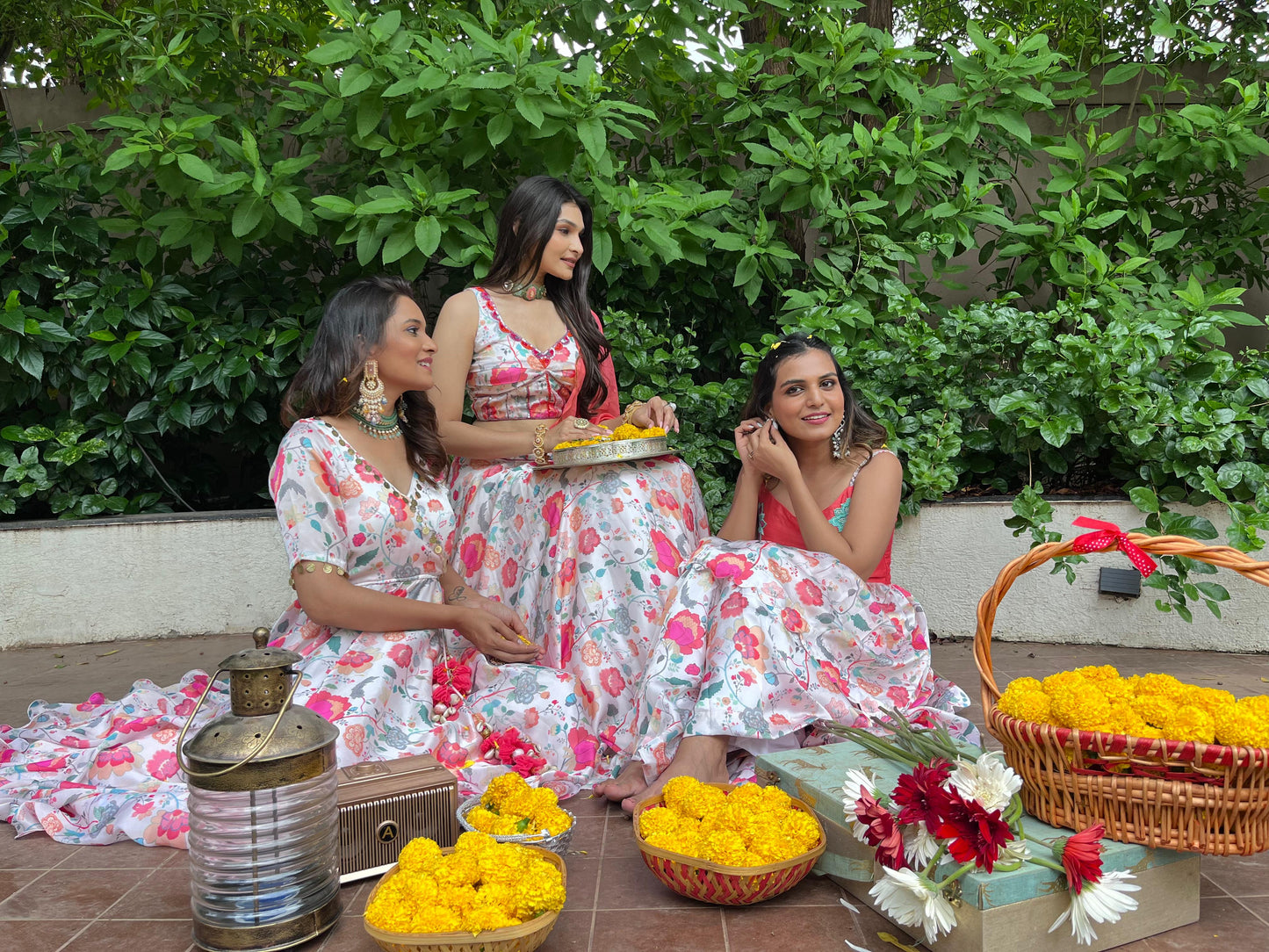 Off White Floral Printed Anarkali Set