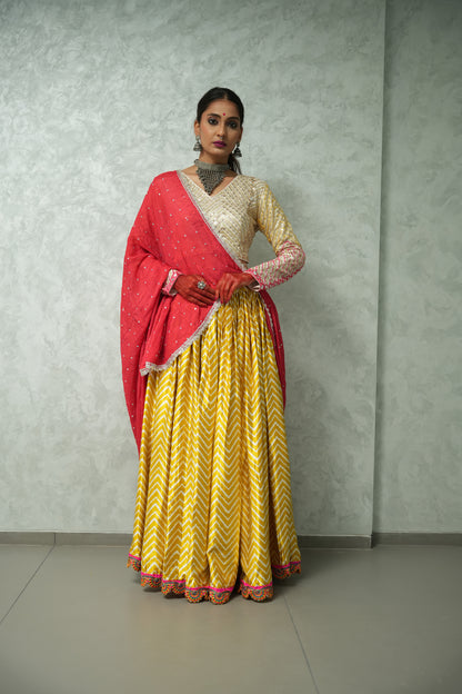 Yellow Gaji Lehriya Set